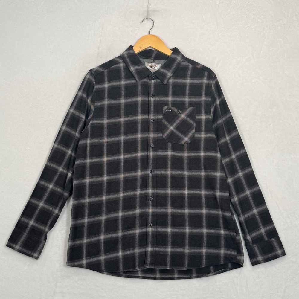 SRK Sunrise Kingdom Grey Plaid Flannel Button Down Shirt Large